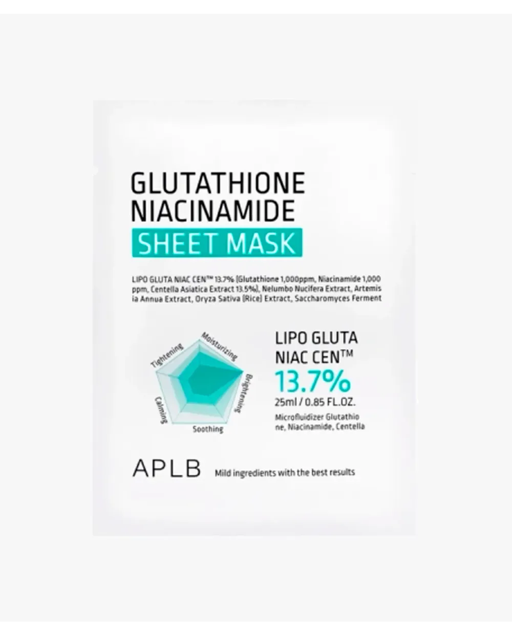 APLB Glutathione Niacinamide Sheet Mask Mascarilla Facial 25 ml