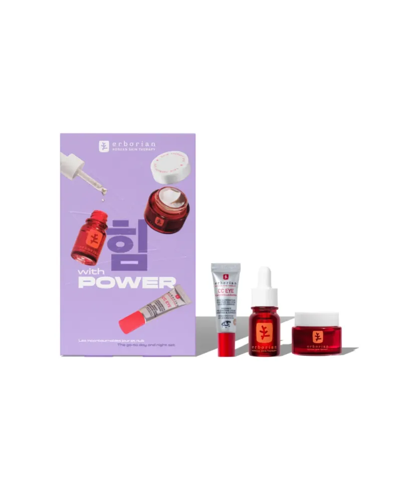 ErborianLos imprescindibles de Día y Noche. With Power Tono Doré:  Skin Therapy Eye y Sérum en Aceite, y CC Eye doré