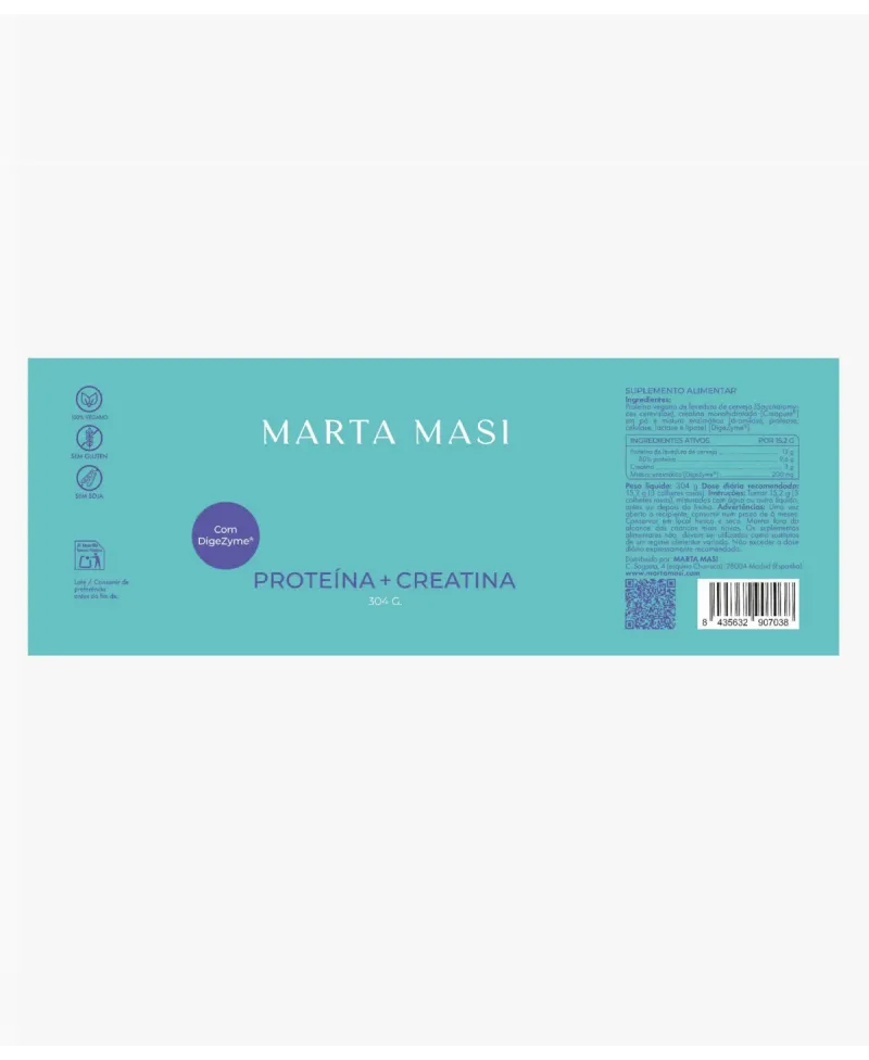 Marta Masi Proteína & Creatina 300gr con DigeZyme® | Suplemento para Masa Muscular y Rendimiento